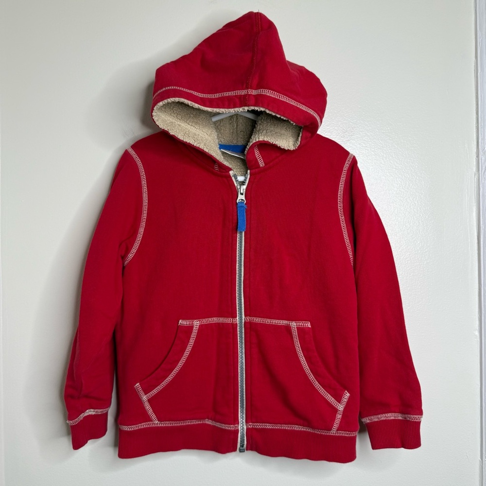 Hanna Andersson Red Sherpa Lined Zip Up Hooded Jacket Kids Size 100 (4)